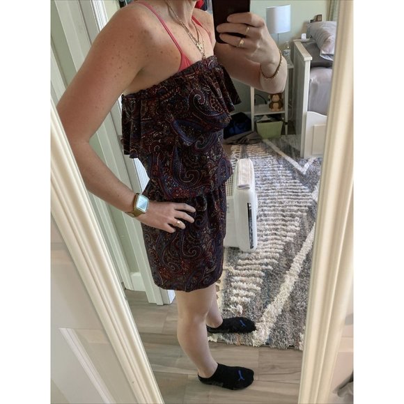 Gianni Bini Shorts Romper navy blue maroon paisley One Piece Womens Sm made USA‎ - Picture 5 of 8